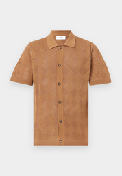 Camisa Gola Polo com Textura em Tricô - Marrom