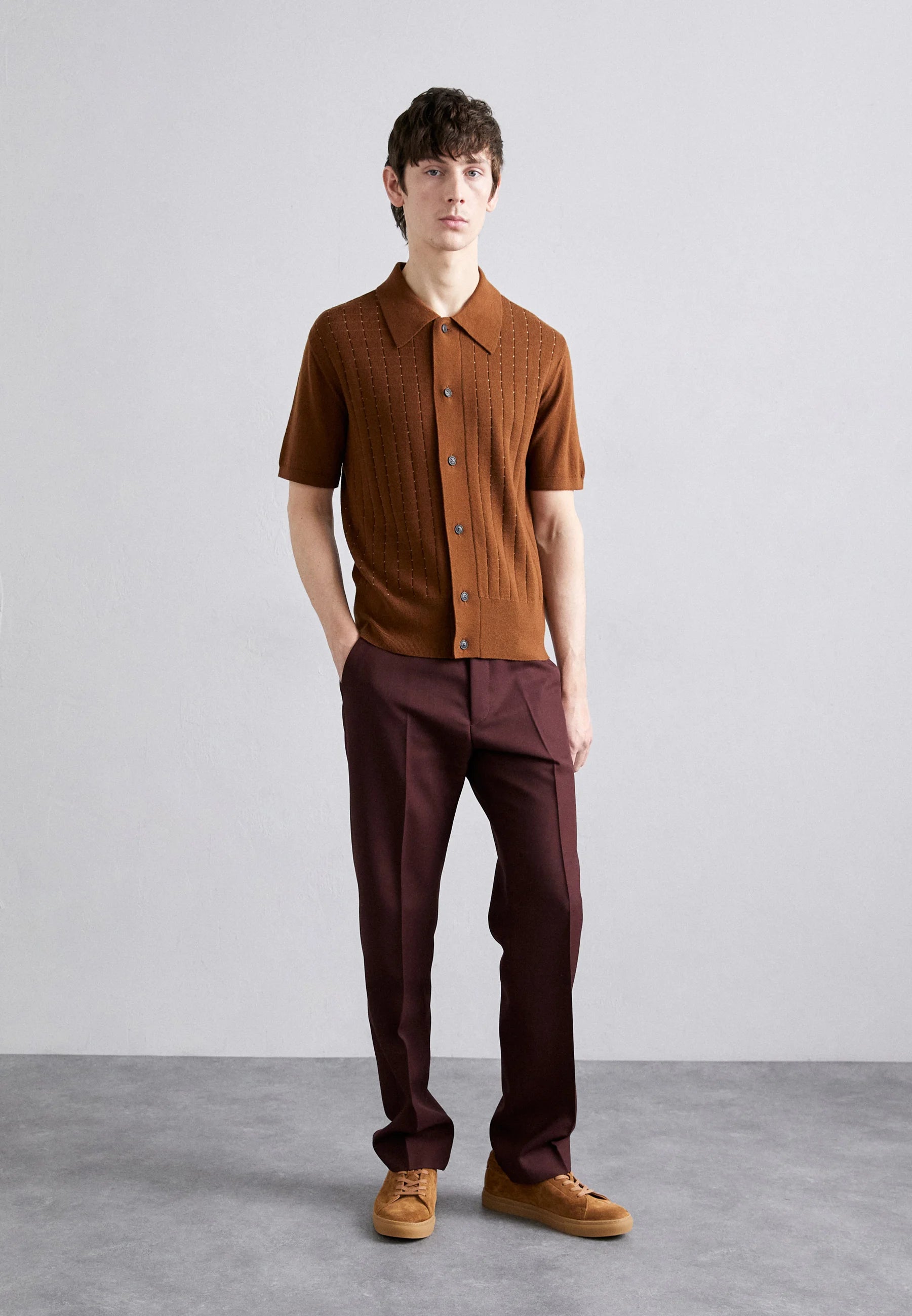 Camisa Polo em Algodão Canelada - Marrom