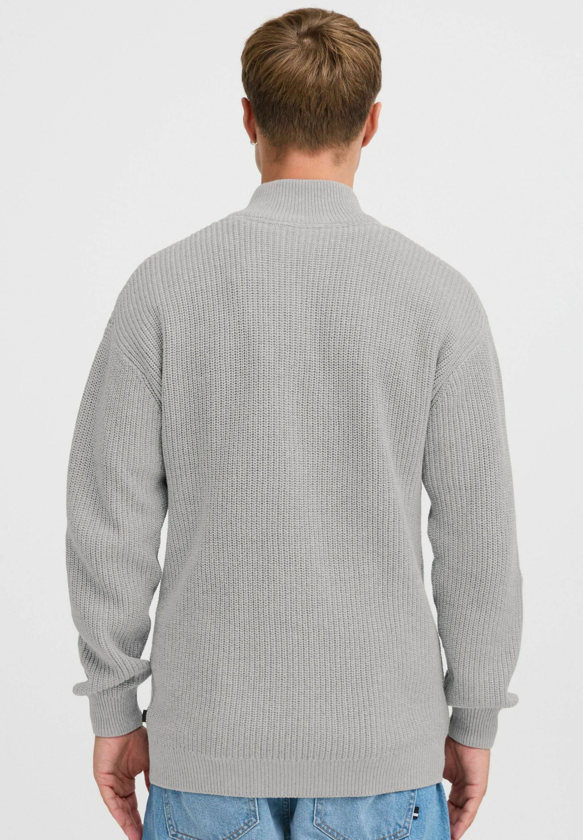 Suéter Masculino Gola Alta com Zíper Frontal - Cinza