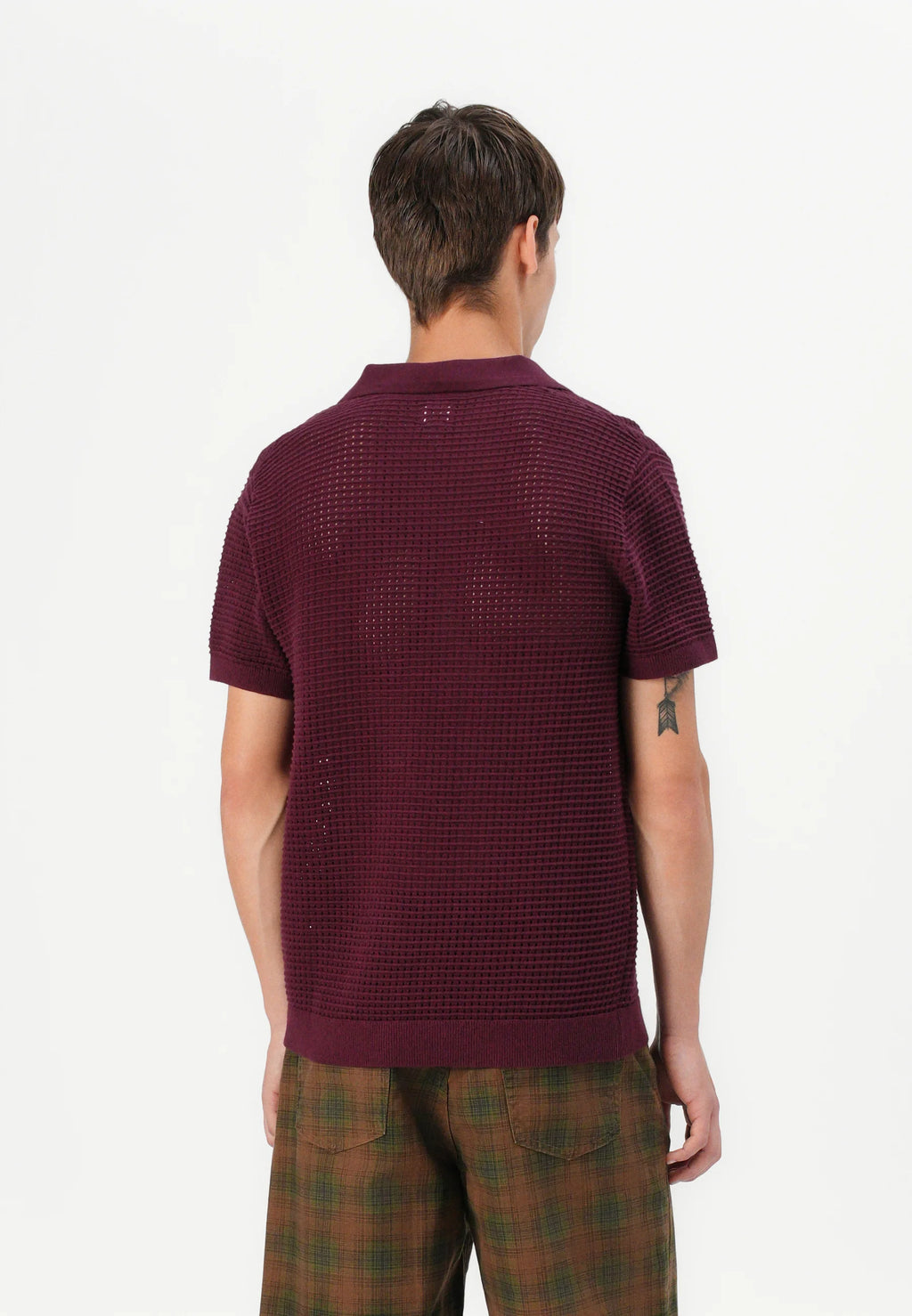 Camisa Gola Polo com Textura em Tricô - Vinho