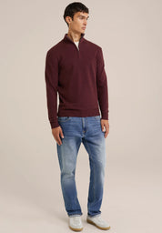 Suéter Masculino em Algodão com Gola Troyer e Zíper - Vermelho