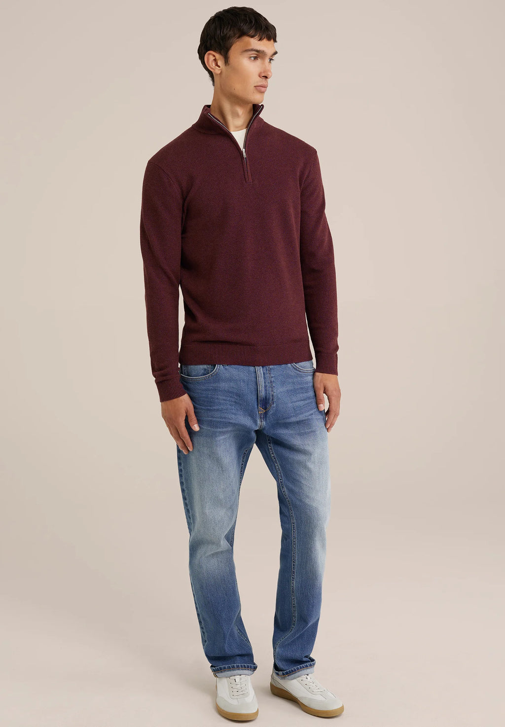 Suéter Masculino em Algodão com Gola Troyer e Zíper - Vermelho