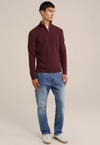 Suéter Masculino em Algodão com Gola Troyer e Zíper - Vermelho