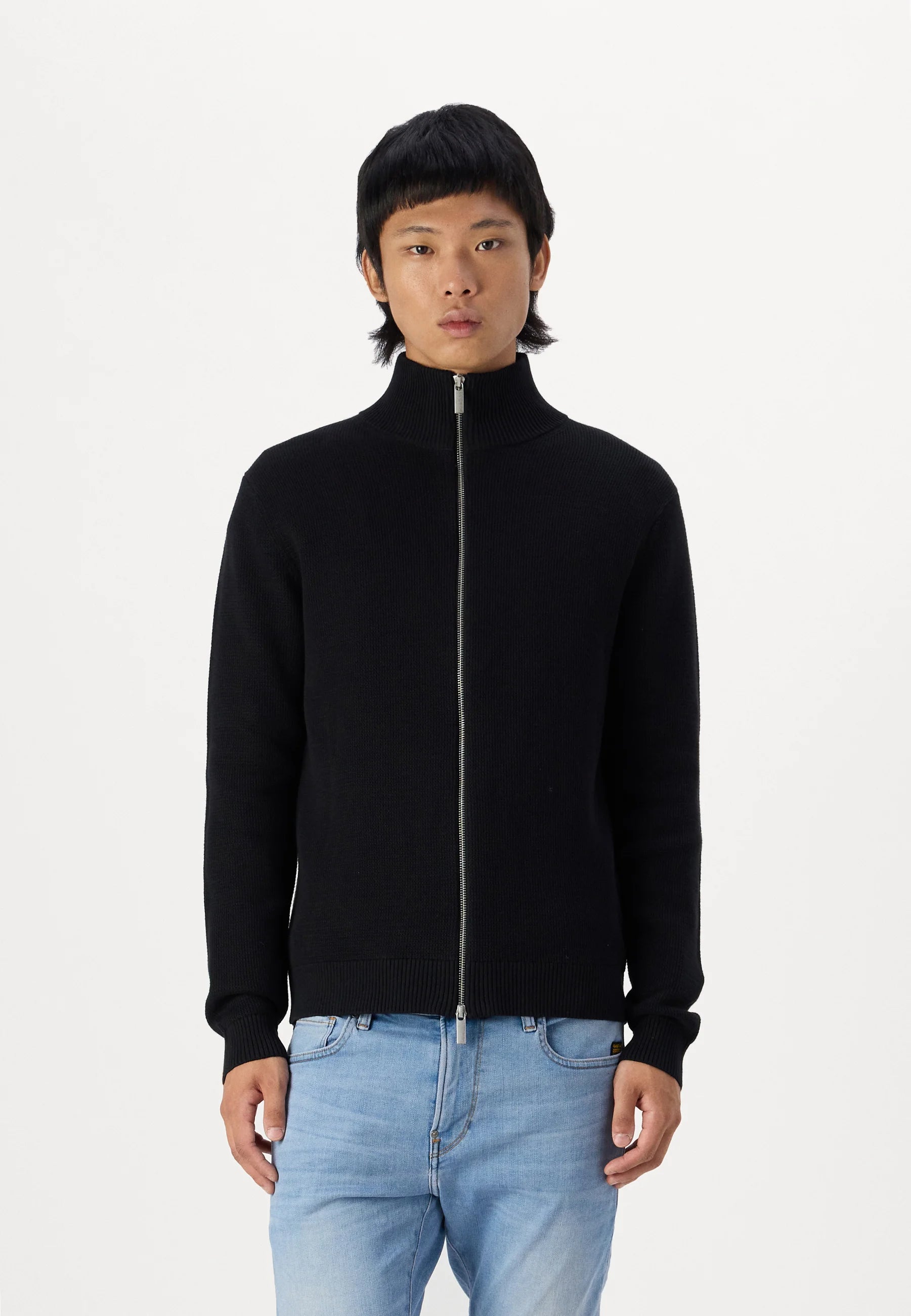 Cardigan Comfort com Gola Alta e Zíper - Preto