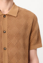 Camisa Gola Polo com Textura em Tricô - Marrom