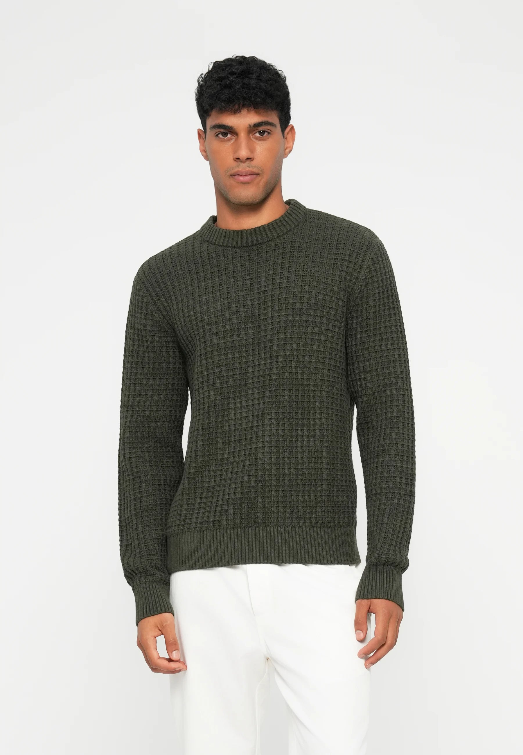 Suéter Masculino Gola Redonda Texturizado - Verde
