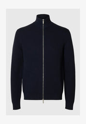 Cardigan Comfort com Gola Alta e Zíper - Azul Marinho