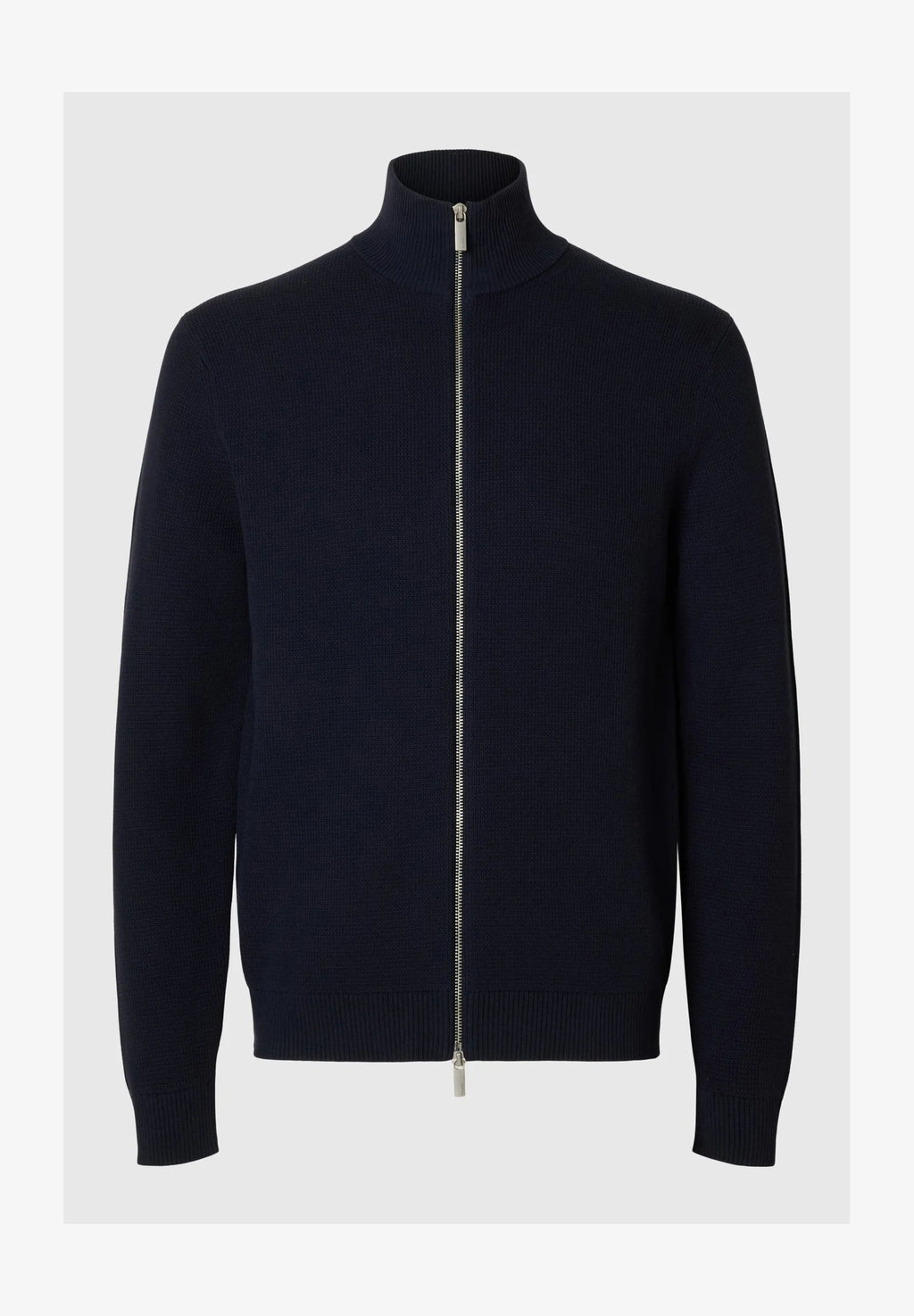 Cardigan Comfort com Gola Alta e Zíper - Azul Marinho