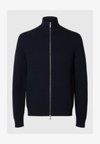 Cardigan Comfort com Gola Alta e Zíper - Azul Marinho