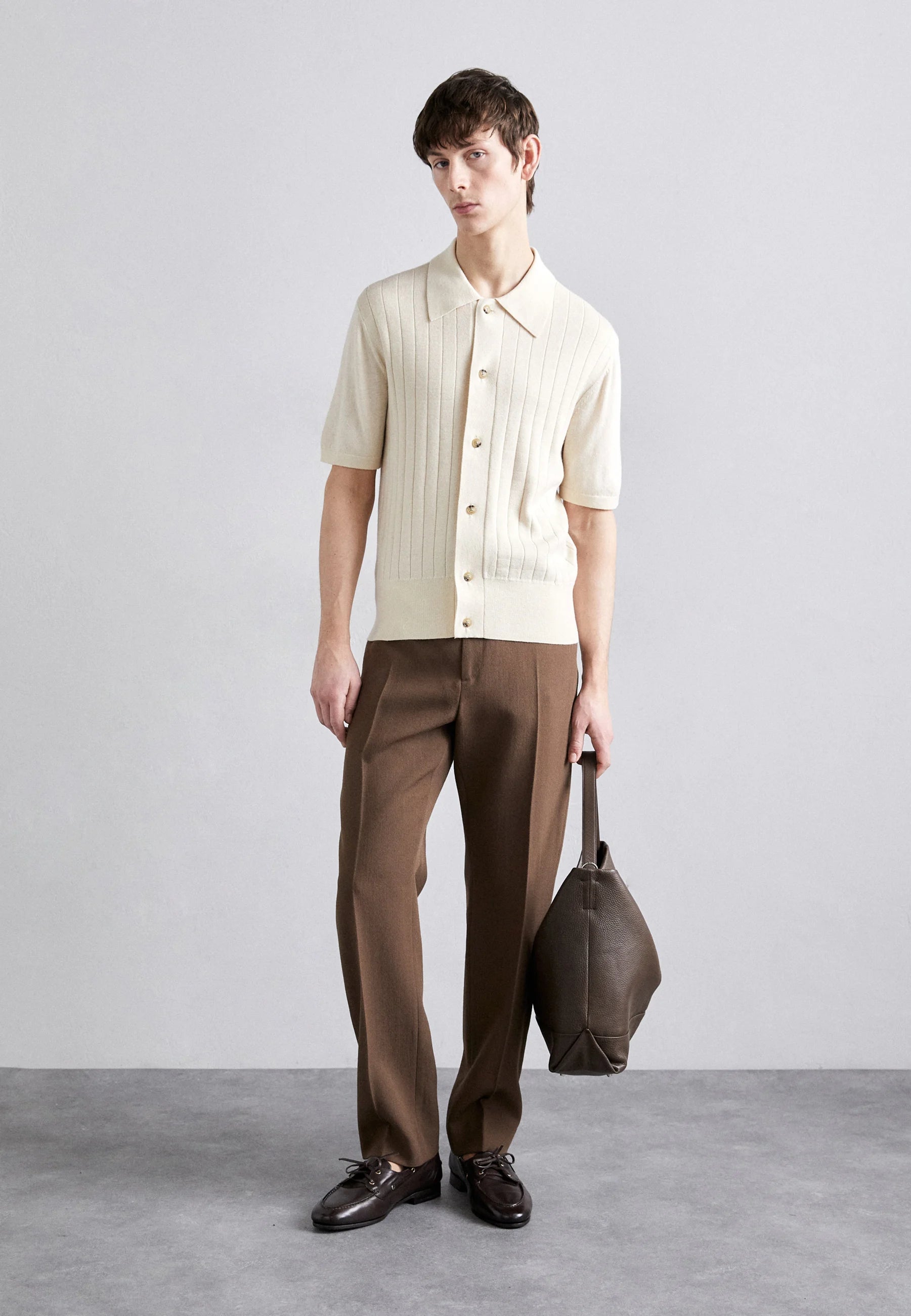 Camisa Polo em Algodão Canelada - Off White