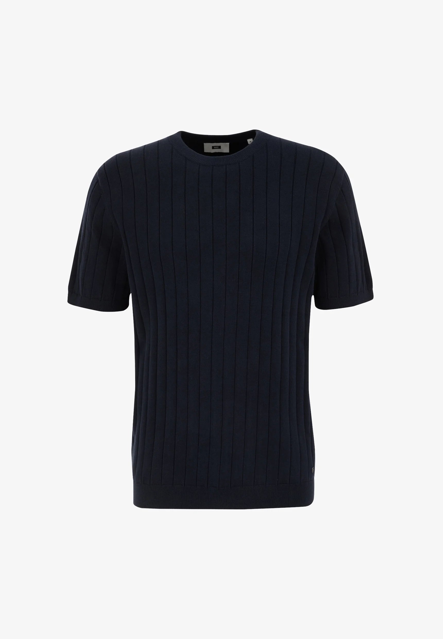 Camiseta Listrada em Algodão Texturizado - Azul marinho