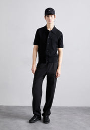 Camisa Polo em Algodão Canelada - Preto