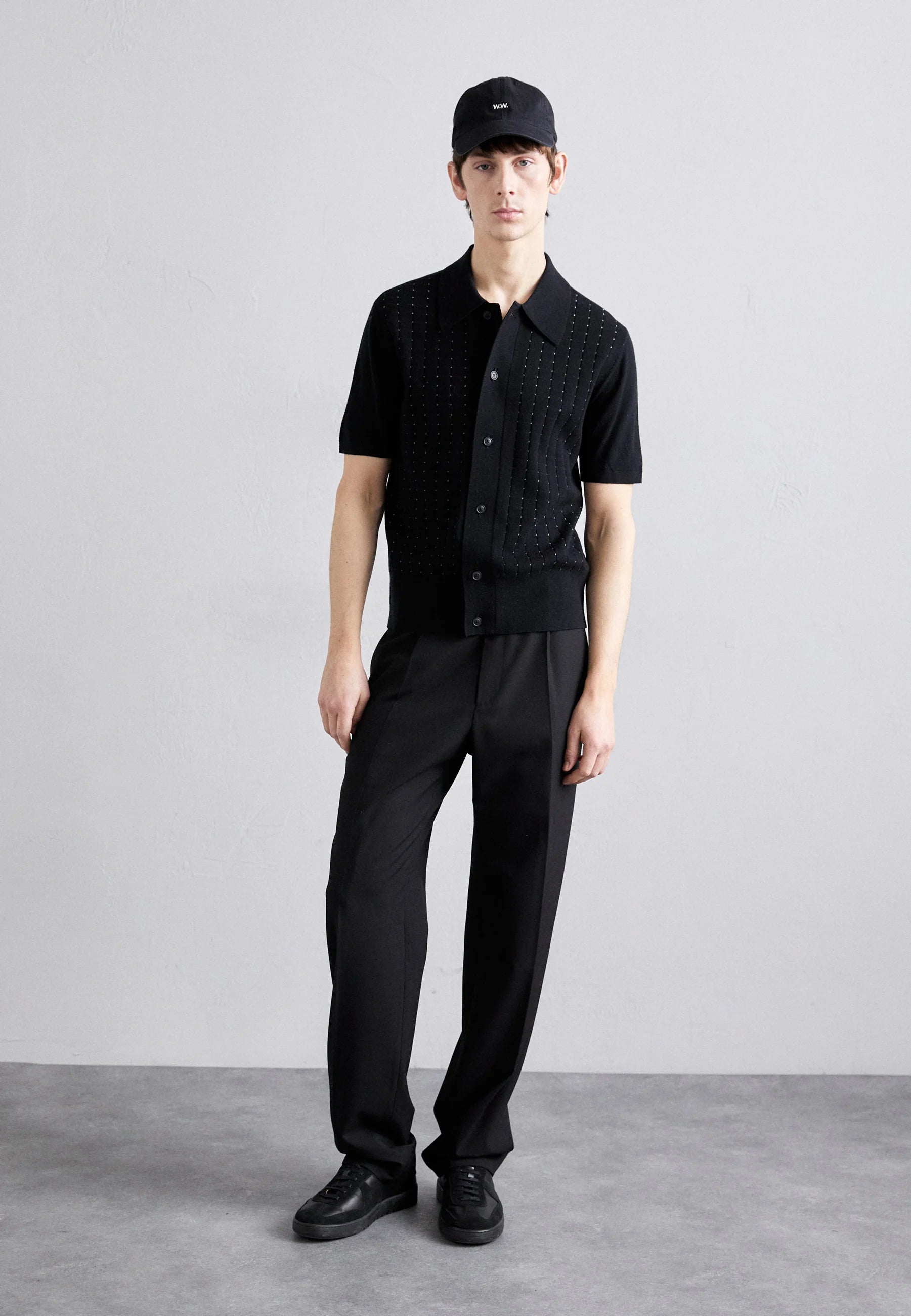 Camisa Polo em Algodão Canelada - Preto