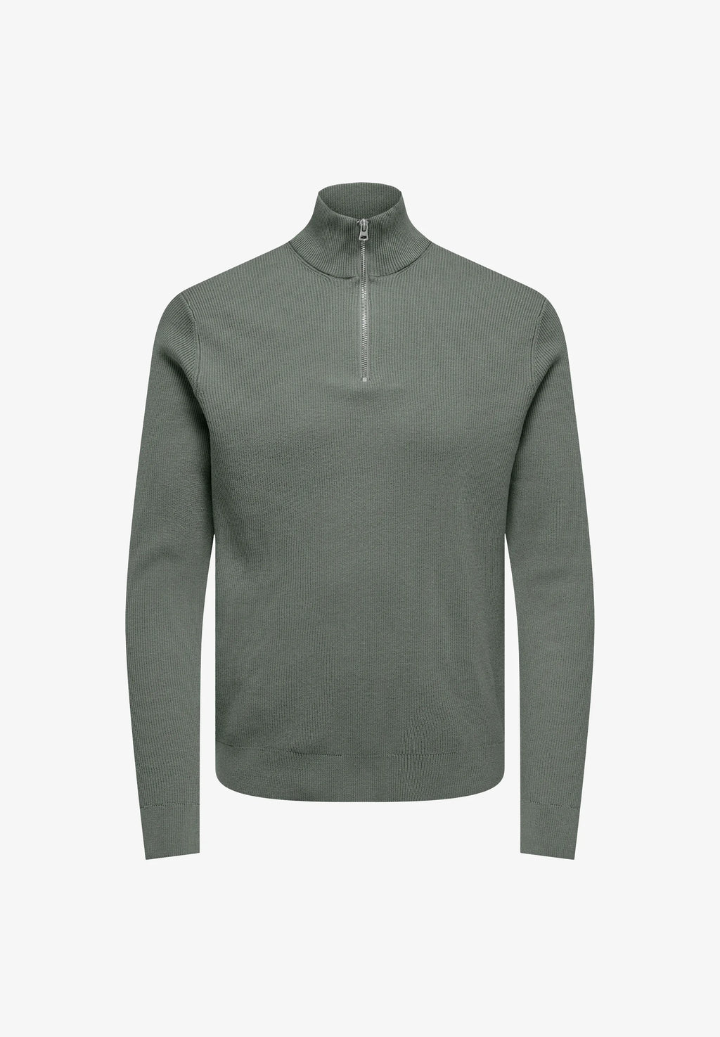 Suéter Comfort Texturizada com Gola Alta e Zíper - Verde Musgo