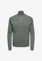 Suéter Comfort Texturizada com Gola Alta e Zíper - Verde Musgo