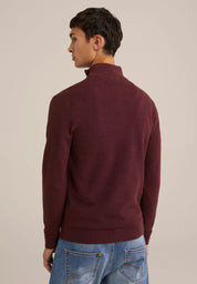 Suéter Masculino em Algodão com Gola Troyer e Zíper - Vermelho