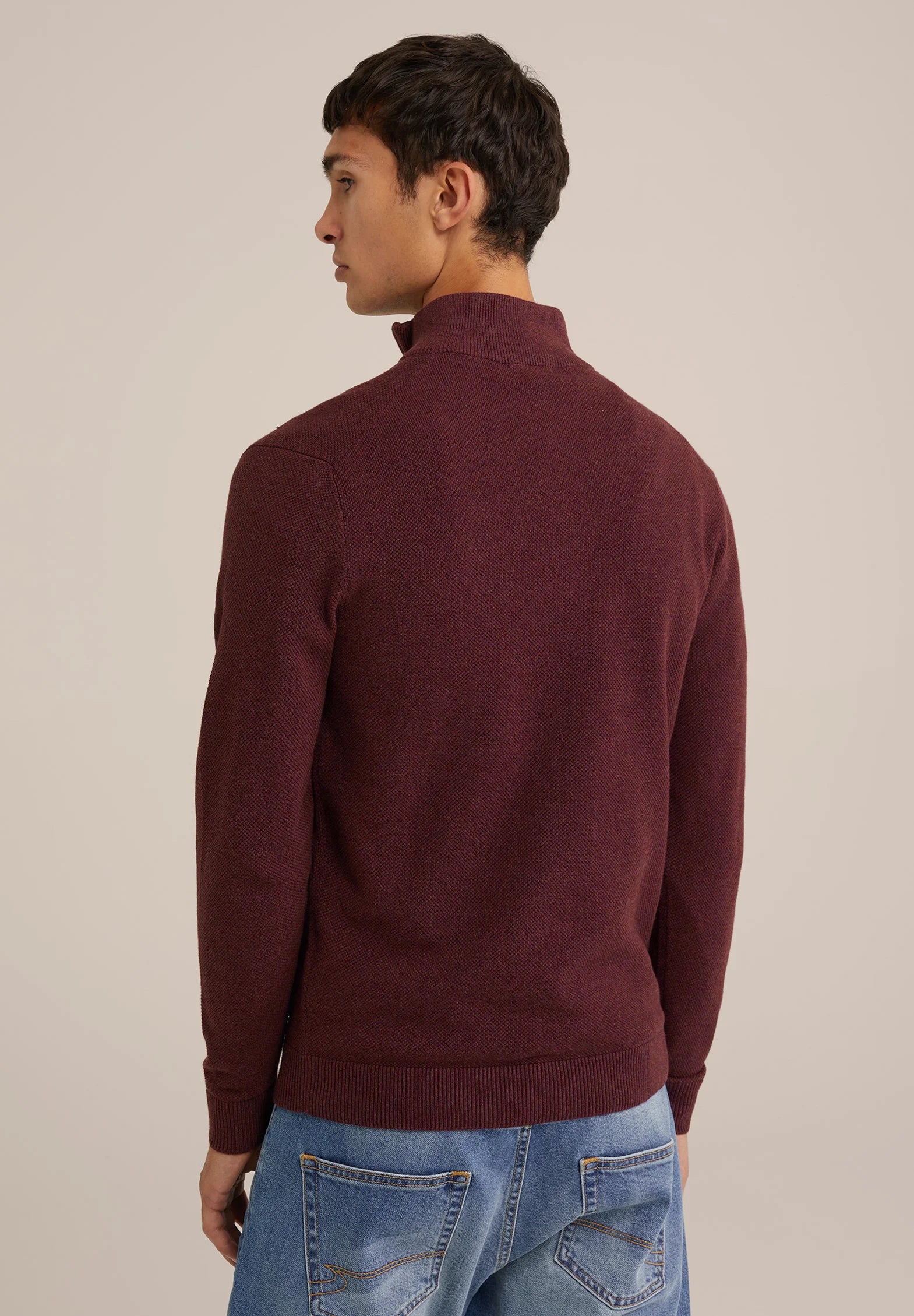 Suéter Masculino em Algodão com Gola Troyer e Zíper - Vermelho