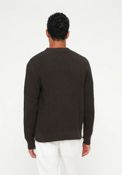 Suéter Masculino Gola Redonda Texturizado - Marrom