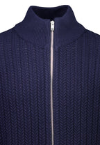 Cardigan Texturizado em Tricô com Gola Alta e Zíper - Azul marinho