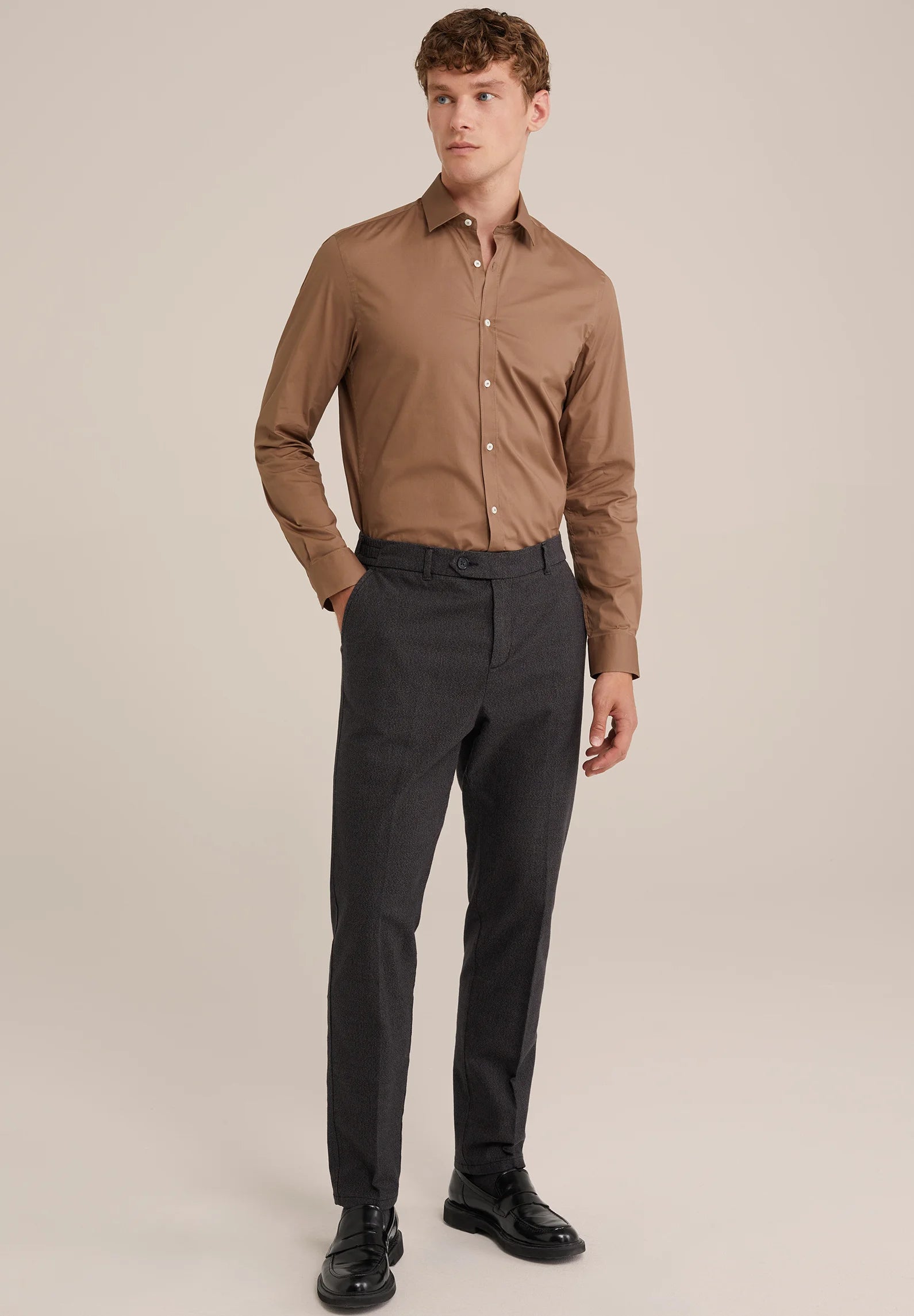 Camisa Social Masculina Alfaiataria Clássica - Marrom