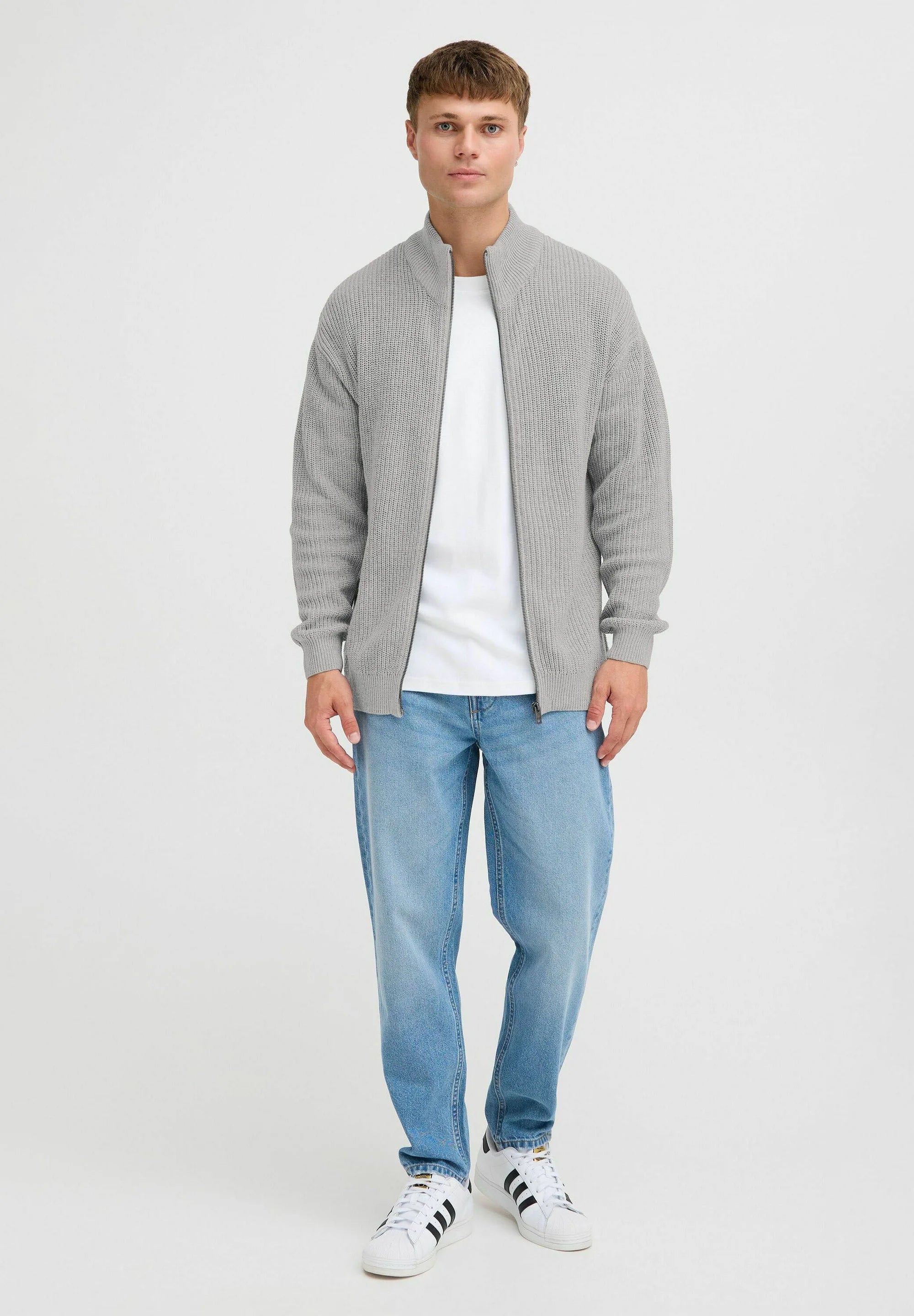 Suéter Masculino Gola Alta com Zíper Frontal - Cinza