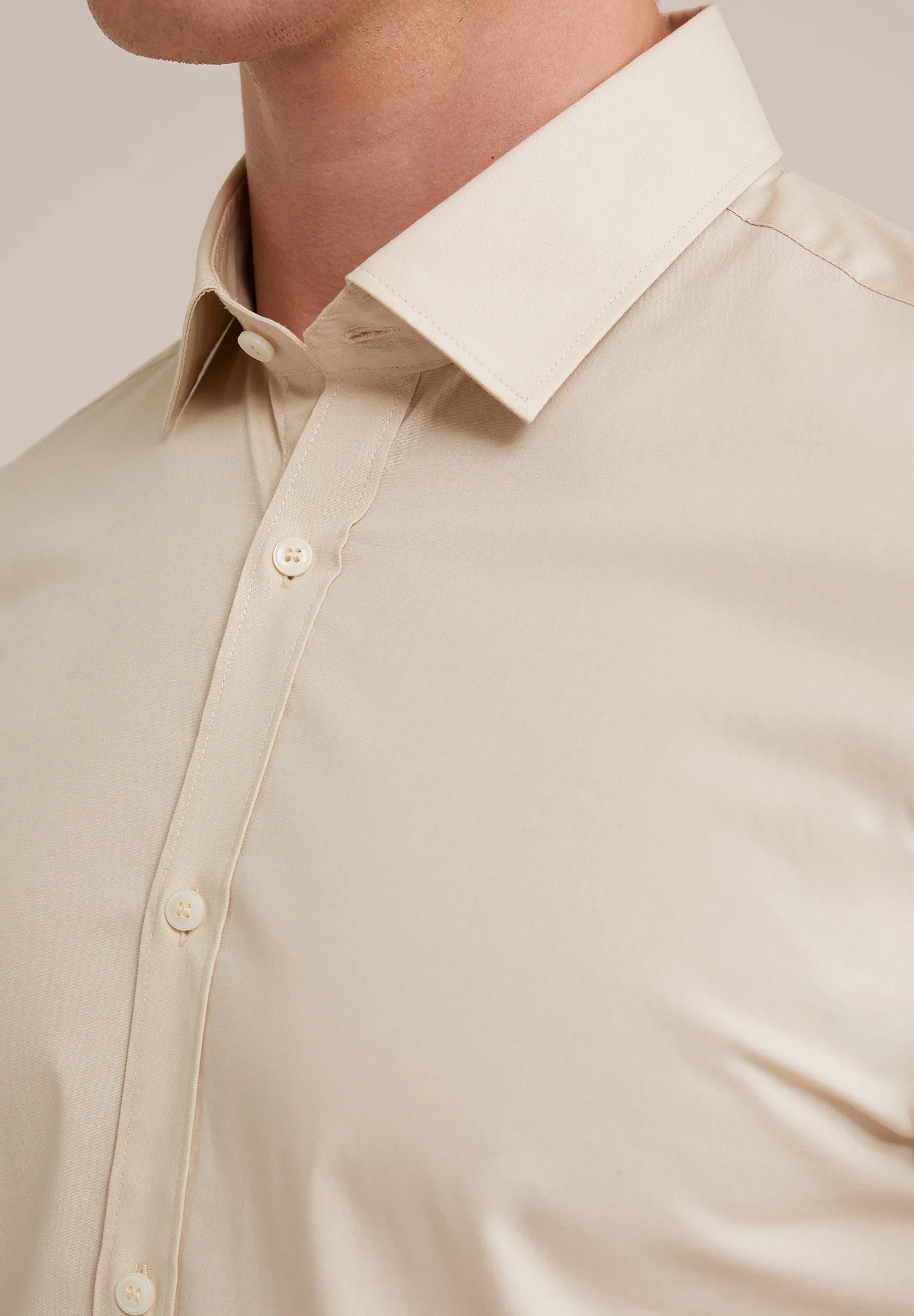 Camisa Social Masculina Alfaiataria Clássica - Bege