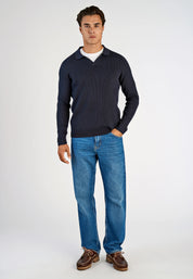 Camiseta Polo Masculina Texturizada Manga Longa - Azul marinho