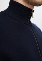 Cardigan Comfort com Gola Alta e Zíper - Azul Marinho