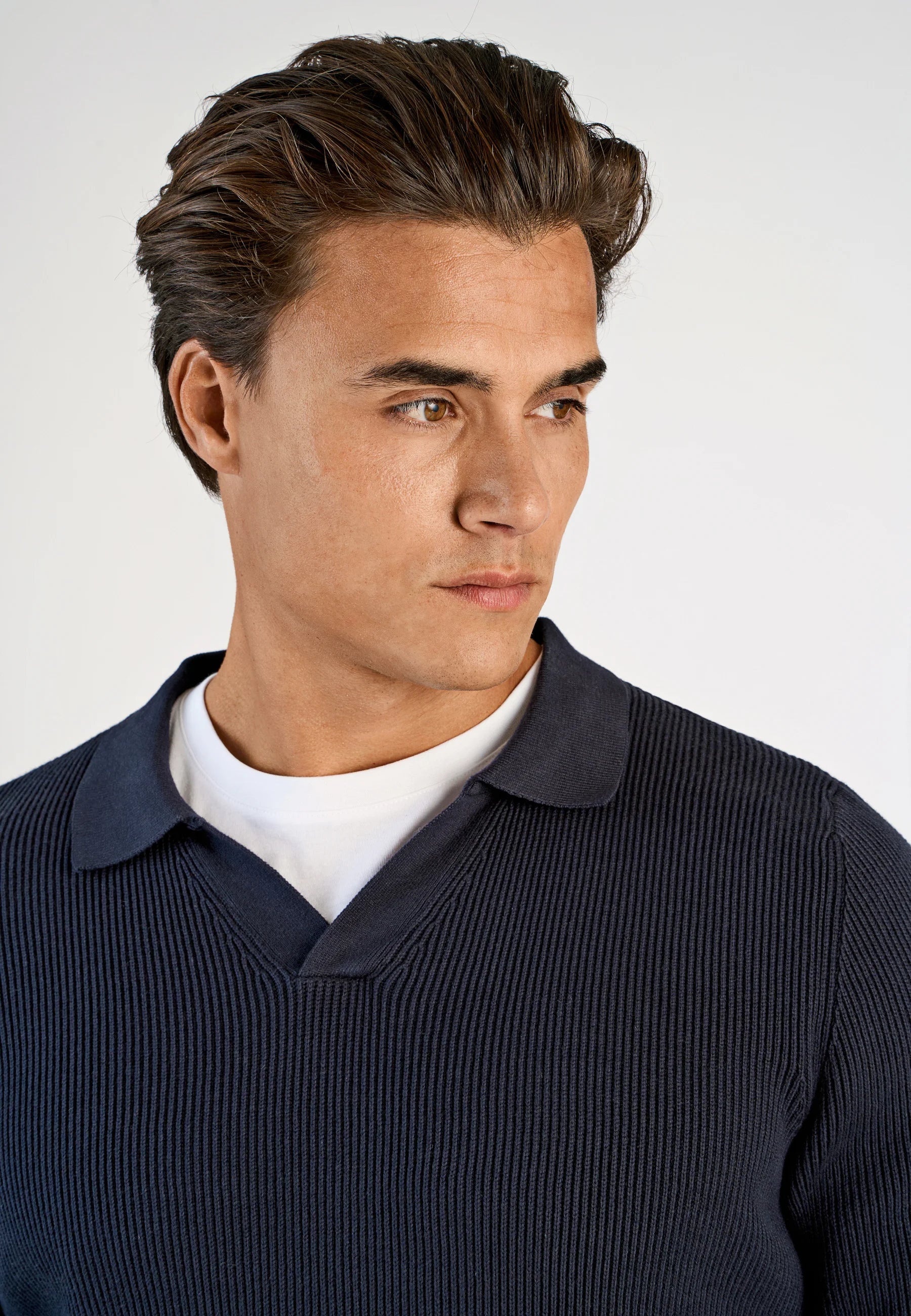 Camiseta Polo Masculina Texturizada Manga Longa - Azul marinho