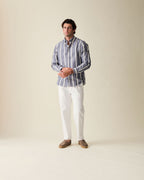 Camisa Social Chambray Listrada - Azul Marinho, manga longa, corte confortável, ideal para uso casual e social no verão