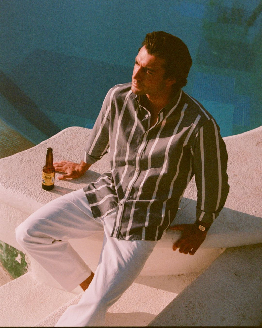 Camisa Social Chambray Listrada - Azul Marinho, manga longa, corte confortável, ideal para uso casual e social no verão