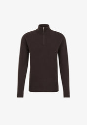 Suéter Masculino em Algodão com Gola Troyer e Zíper - Marrom