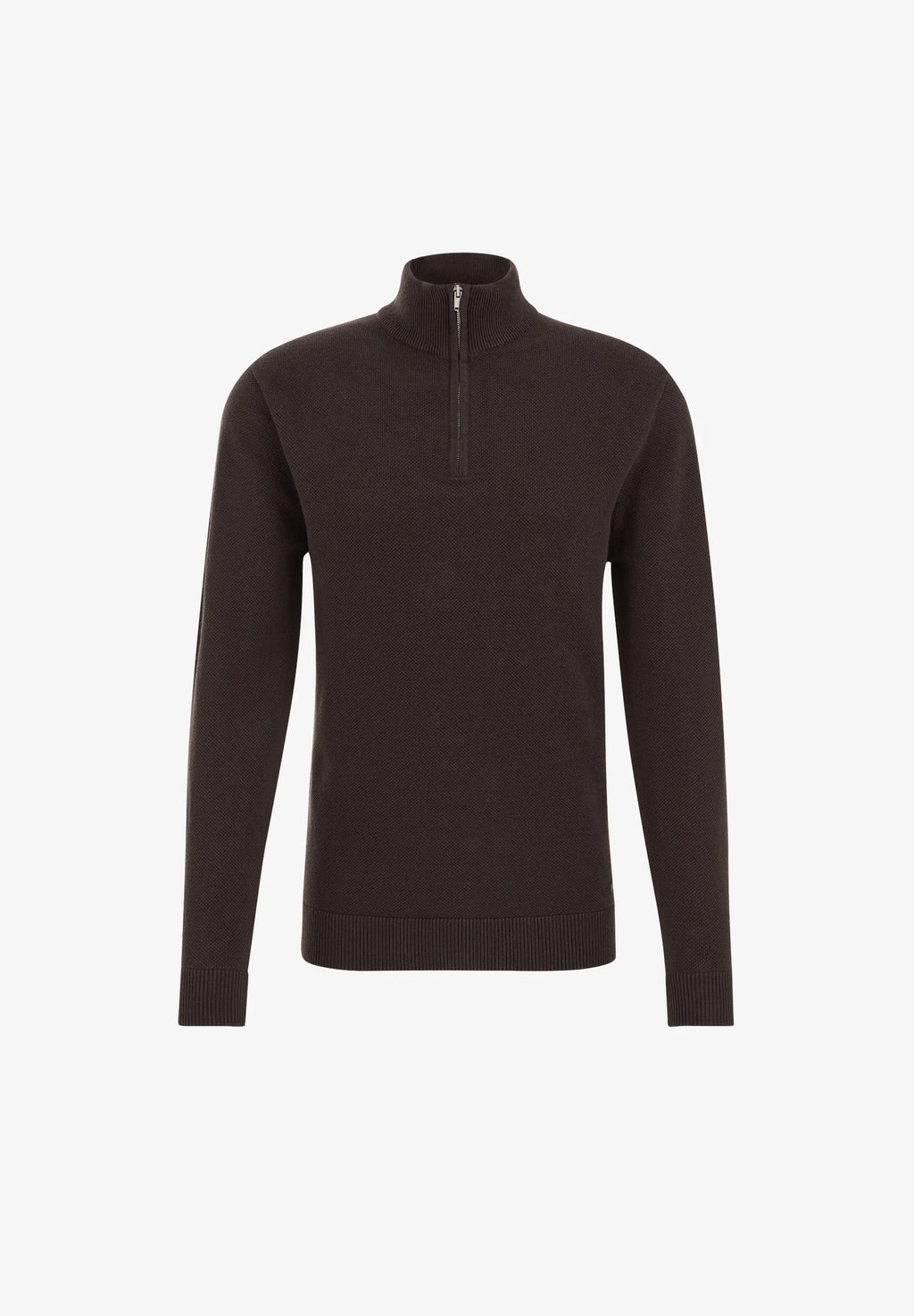 Suéter Masculino em Algodão com Gola Troyer e Zíper - Marrom