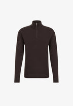 Suéter Masculino em Algodão com Gola Troyer e Zíper - Marrom