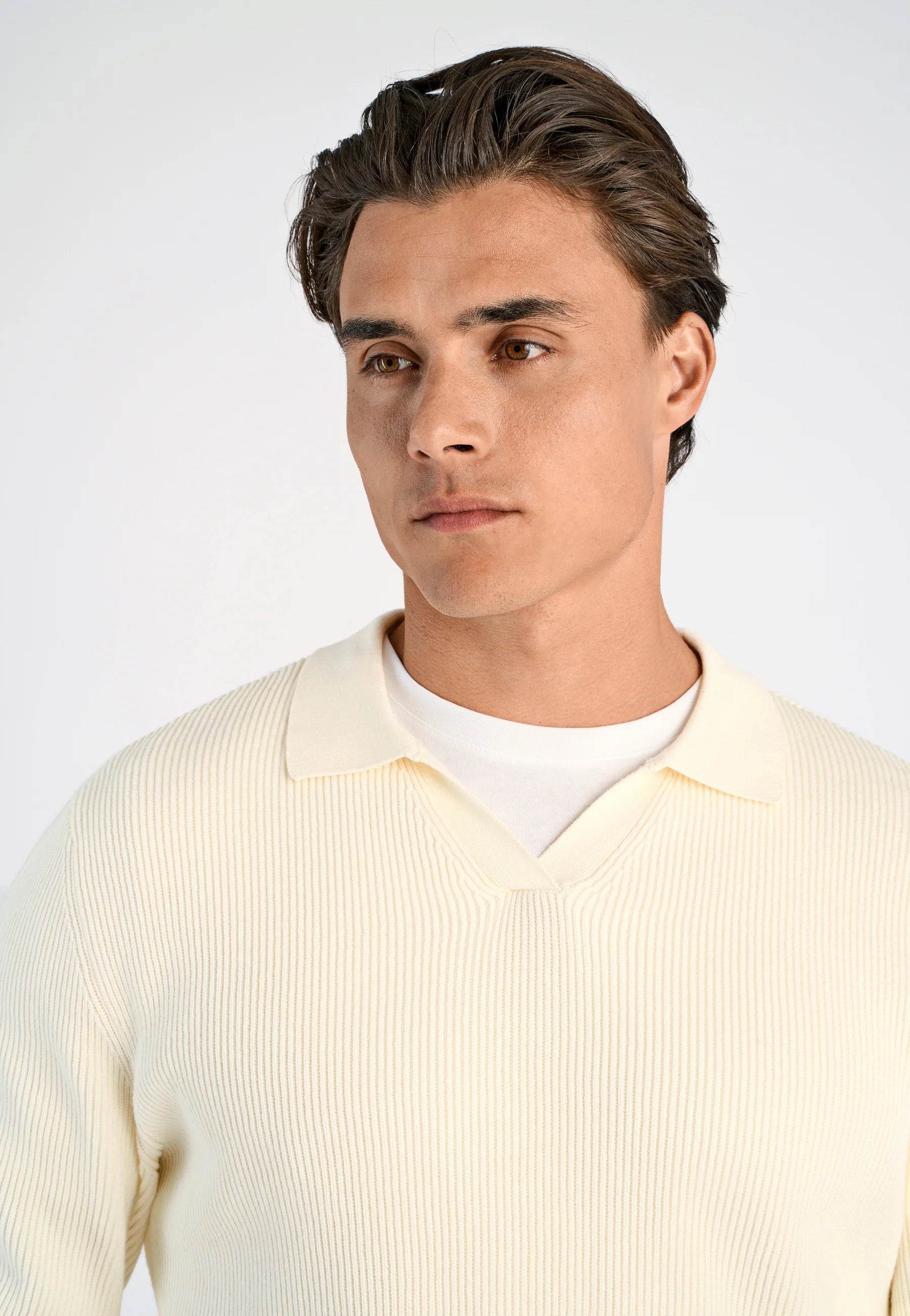 Camiseta Polo Masculina Texturizada Manga Longa - Off white