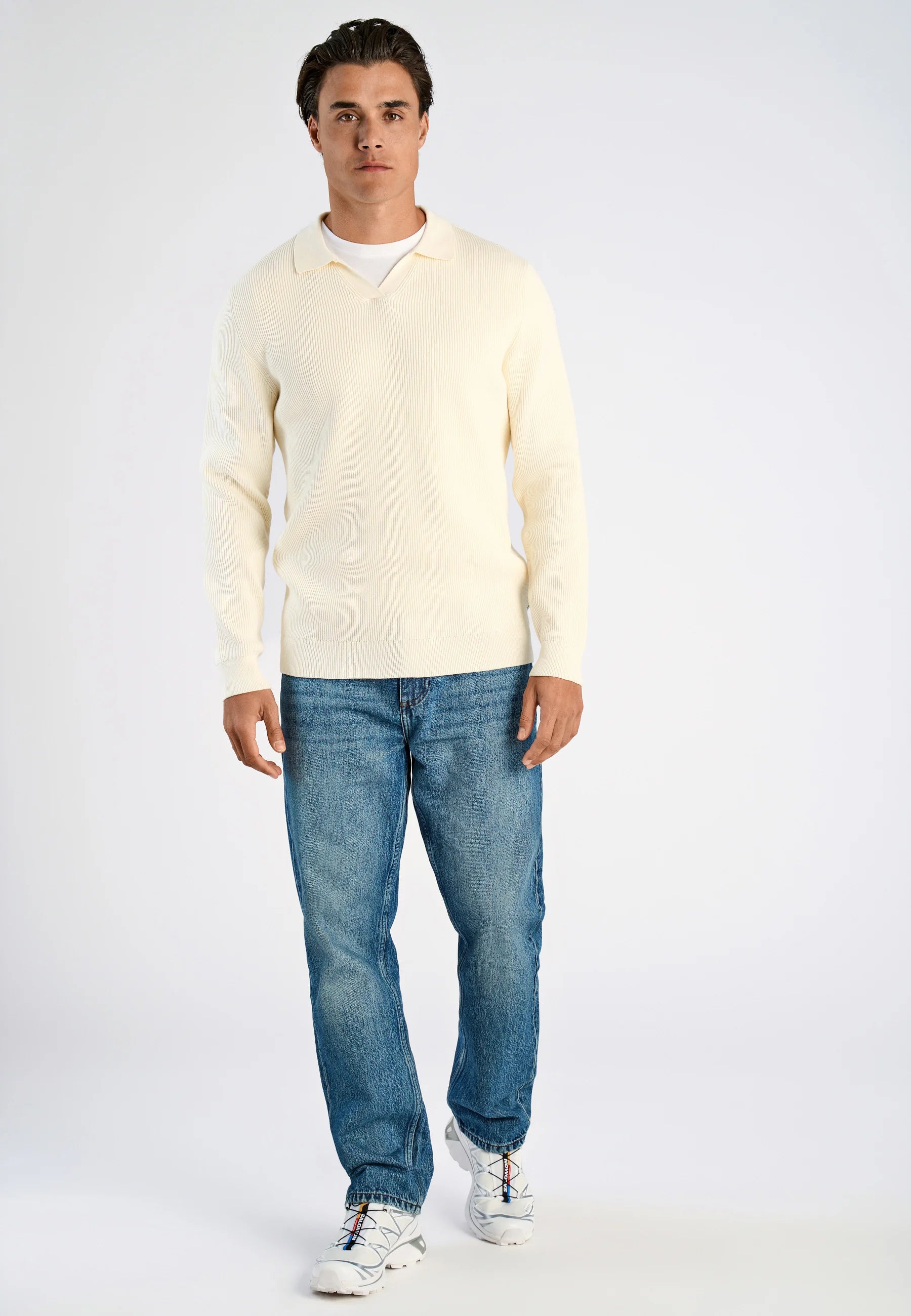 Camiseta Polo Masculina Texturizada Manga Longa - Off white