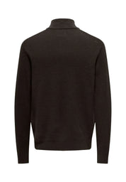 Suéter Comfort Texturizada com Gola Alta e Zíper - Café