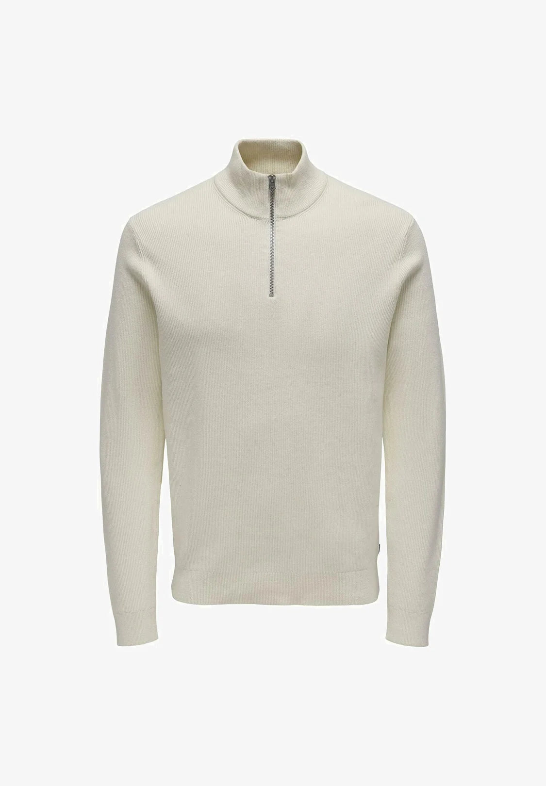 Suéter Comfort Texturizada com Gola Alta e Zíper - Bege