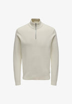 Suéter Comfort Texturizada com Gola Alta e Zíper - Bege