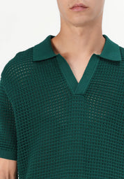 Camisa Gola Polo com Textura em Tricô - Verde