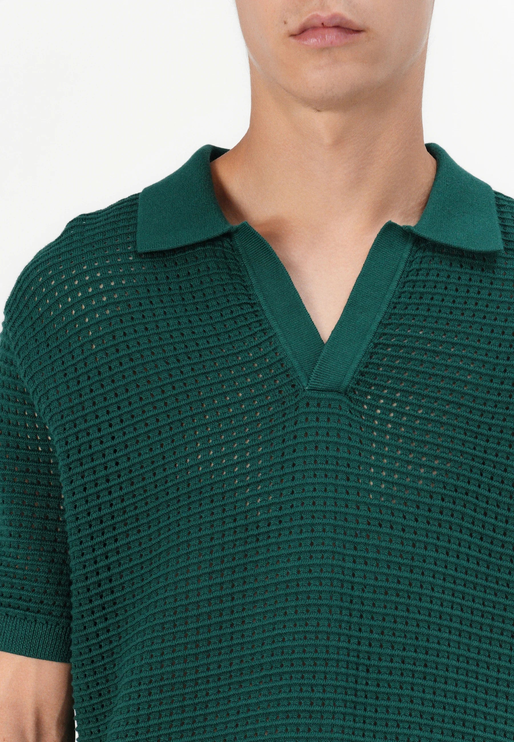 Camisa Gola Polo com Textura em Tricô - Verde
