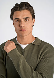 Camiseta Polo Masculina Texturizada Manga Longa - Verde