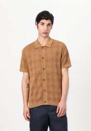 Camisa Gola Polo com Textura em Tricô - Marrom