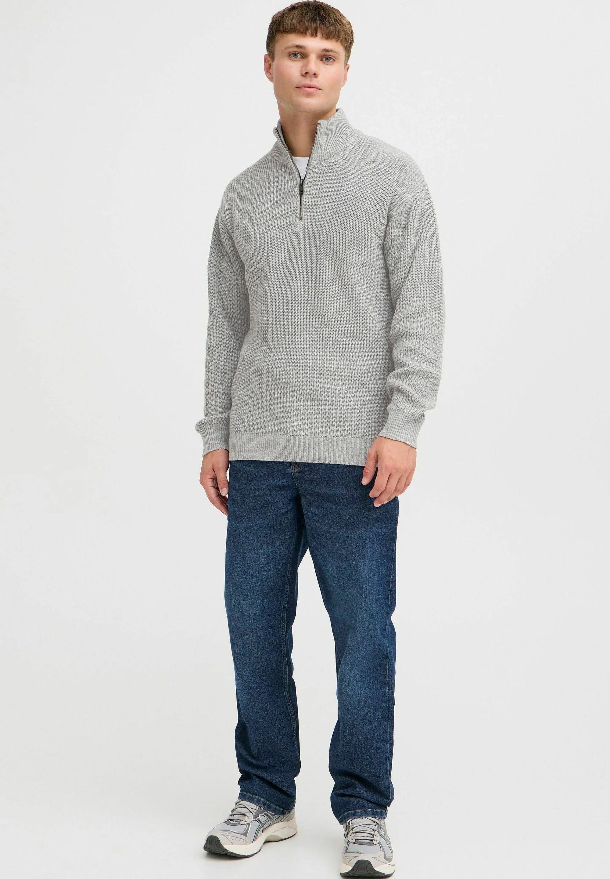 Suéter Masculino Gola Troyer com Ziper - Cinza