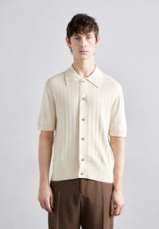 Camisa Polo em Algodão Canelada - Off White