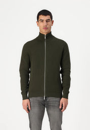 Cardigan Comfort com Gola Alta e Zíper - Verde Militar