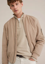 Suéter Masculino em Algodão com Gola Troyer e Zíper - Bege