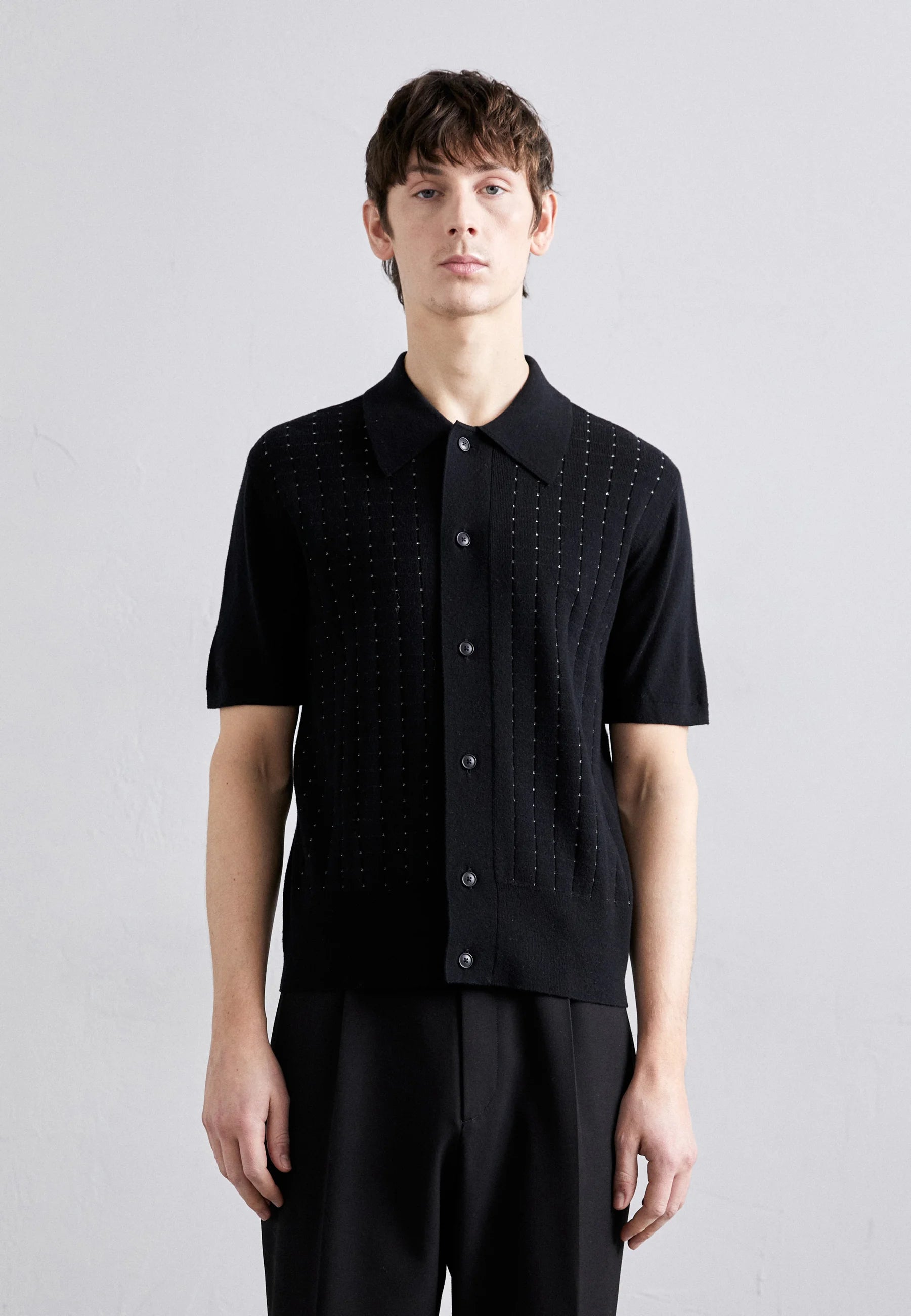 Camisa Polo em Algodão Canelada - Preto