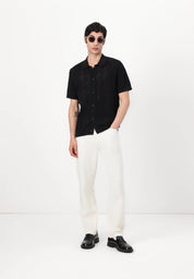 Camisa Gola Polo com Textura em Tricô - Preto