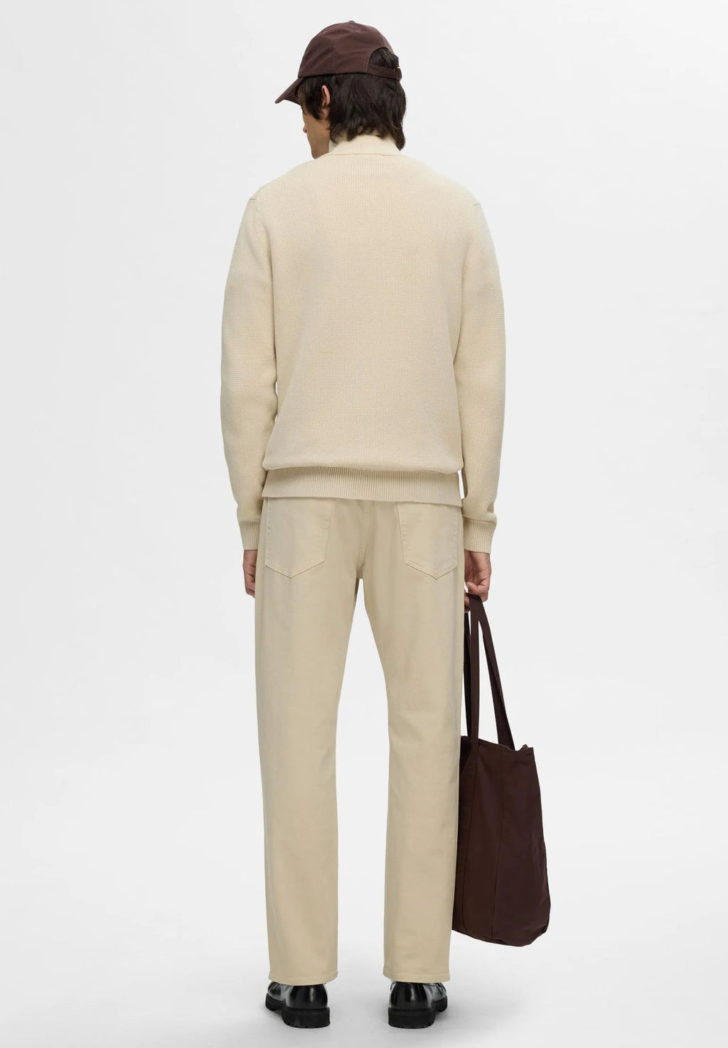 Cardigan Comfort com Gola Alta e Zíper - Bege